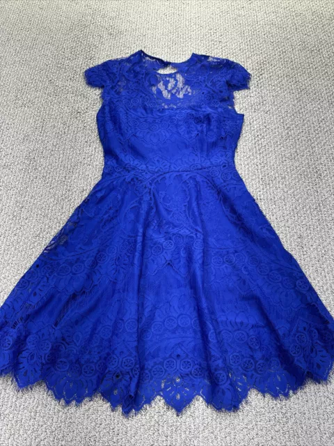BB Dakota Shirt Dress Womens Size 4 royal blue Lace Fit & Flare Skater Doilies