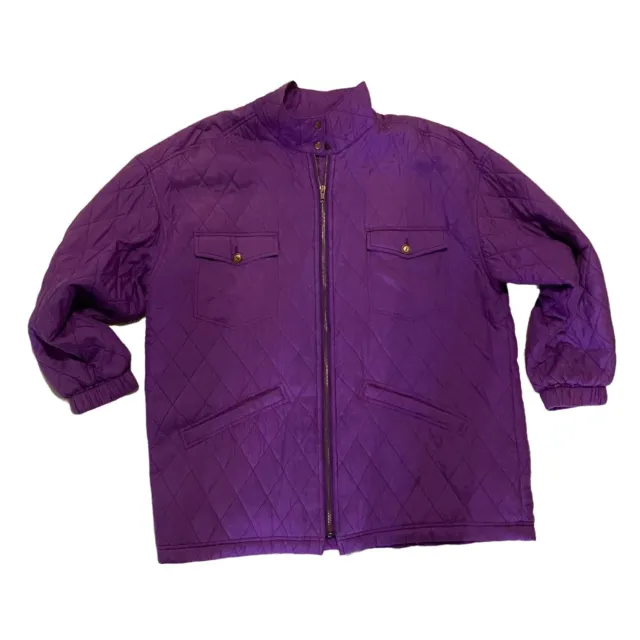 Vintage 90s Purple Quilted Silk Jacket Carole Little Sport Womens Medium