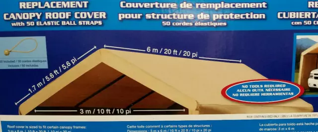 Roof Top Replacement Cover for Costco Carport Canopy Shelter 10' x 20'  Original