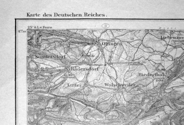 669 OLTINGEN, Karte des Deutschen Reiches, 1:100.000, gedruckt 1918