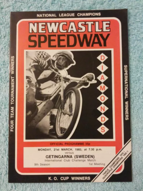 NEWCASTLE SPEEDWAY 1983 ORIGINAL PROG v GETINGARNA (SWEDEN) 21st MARCH 1st MEET.