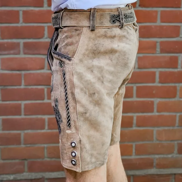 Pantaloni antichi da uomo in vera pelle di capra pantaloncini tradizionali Oktoberfest venditore Regno Unito 3
