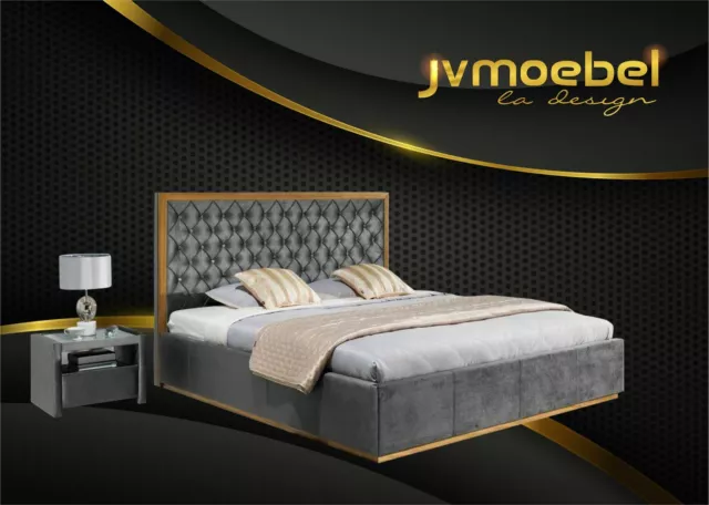 Luxe Lit Tissu 2x Table de Chevet 3tlg. Chambre à Coucher Set Meuble Lits Châlit