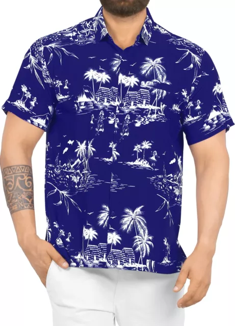 LA LEELA Men's Hawaiian Short Sleeve Button Down Shirts 7XL Tropical, Blue