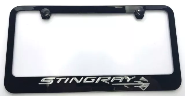 License Plate Frame for Chevrolet Corvette C7 Stingray (Black W/ Silver Logo)