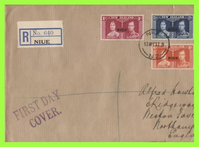 Niue 1937 KGVI Coronation set on registered First Day Cover