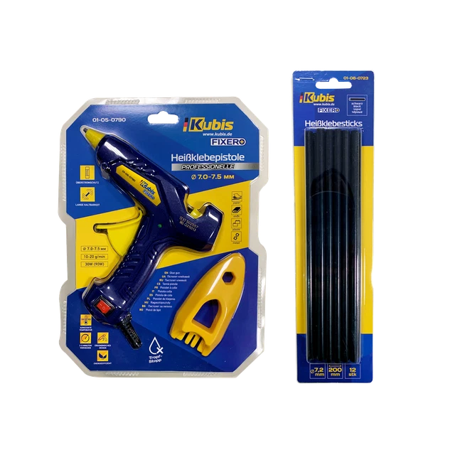 Pistola de pegamento caliente 90 vatios 7 mm+12 piezas lápiz de pegamento caliente negro Drop-Stop