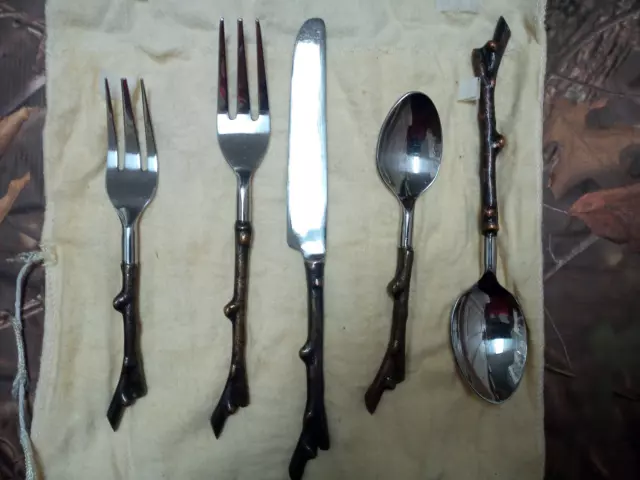 twig flatware 5 pieces, rustic, tree branch