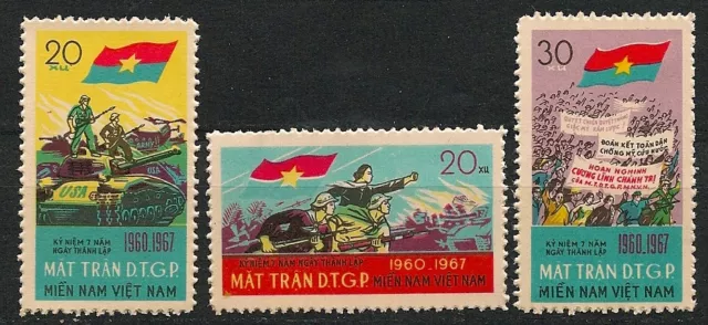 VIETNAM VIET CONG 1967 MiNr: 12 - 14 ** MNH PROPAGANDA ARMY TANK FLAG