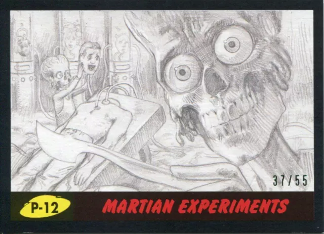 Mars Attacks The Revenge Black [55] Pencil Art Base Card P-12 Martian Experimen