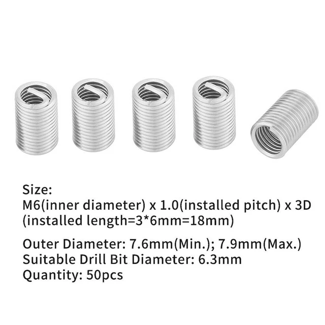 50PCS M6X1.0X3D HELICOIL Stainless Steel Thread Repair Insert Kit