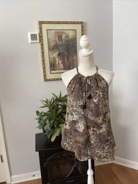 Women Blouse Sleeveless Floral Women’s Size S High Neck