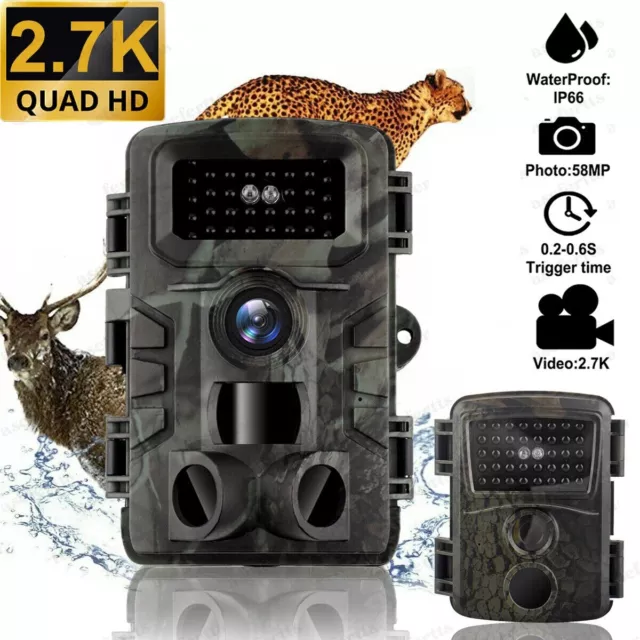 Wildlife Trail Camera 58MP HD 2.7K Game Outdoor Night Vision Motion Hunting Cam