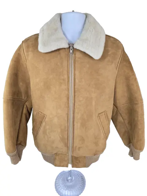 Neiman Marcus Men's Suede Sheepskin Shearling Bomber Jacket Coat S Vintage USA