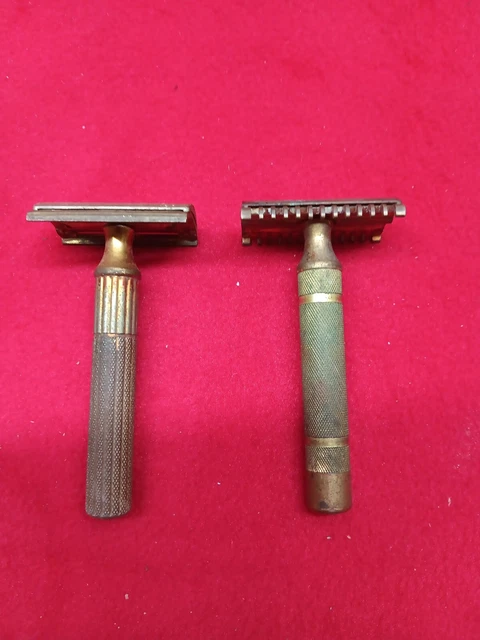 Vintage 1920s-40's ?? Gillette Open Comb Gold Tone Safety Razor Lot Of 36 w/case 2