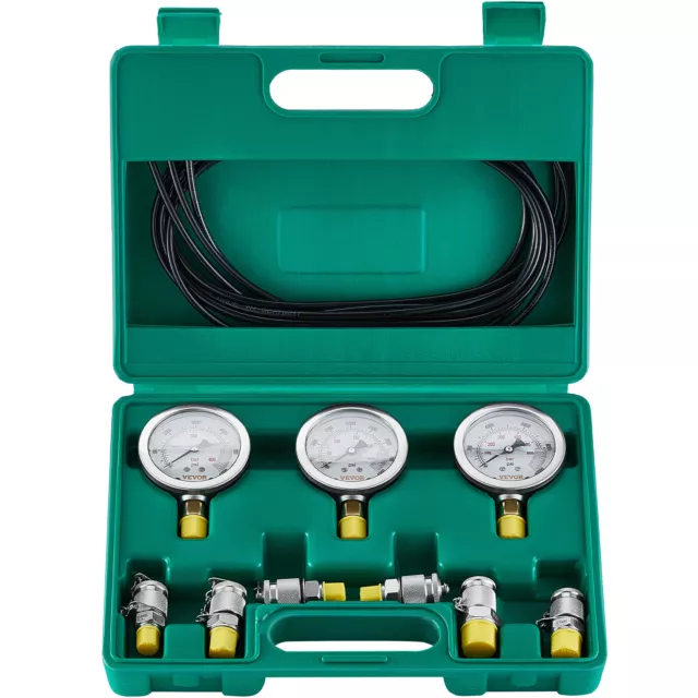 VEVOR Kit de prueba de presión hidráulica 3 manómetros 6 accesorios 3 mangueras