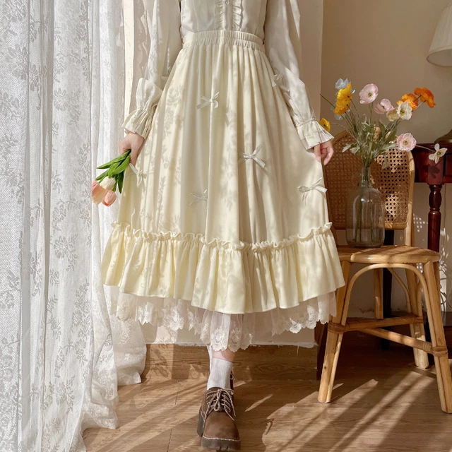Donna Velluto Con Floreale Pizzo sotto-Abiti Elastico Vita a Balze Fiocco Dolce