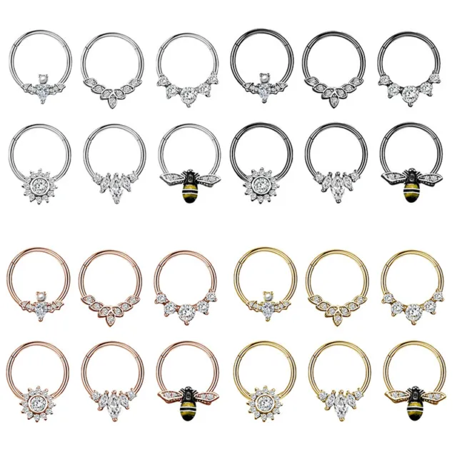 Bee Bat Stainless Steel Nose Ring Crystal Nose Septum Piercings Clicker Uni,SA