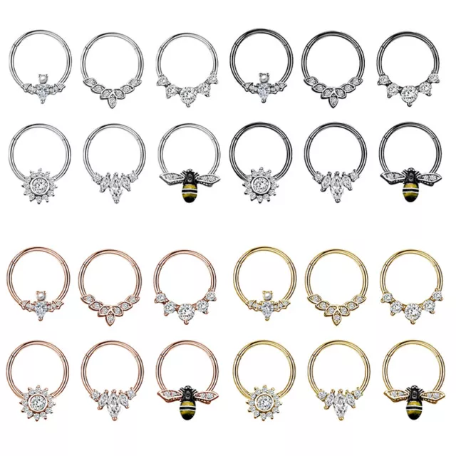 Bee Bat Stainless Steel Nose Ring Crystal Nose Septum Piercings Clicker Uni,SA