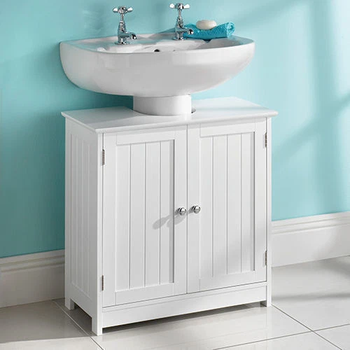 WHITE VANITY UNIT Wooden Under Sink Wash Basin Bathroom Storage