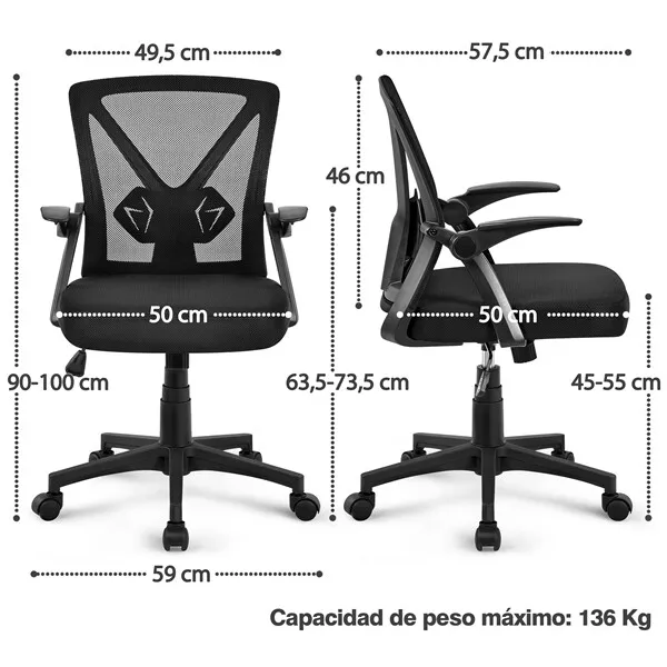 Silla de Oficina Silla de Trabajo con Reposabrazo Ajustable Silla Ergonomica