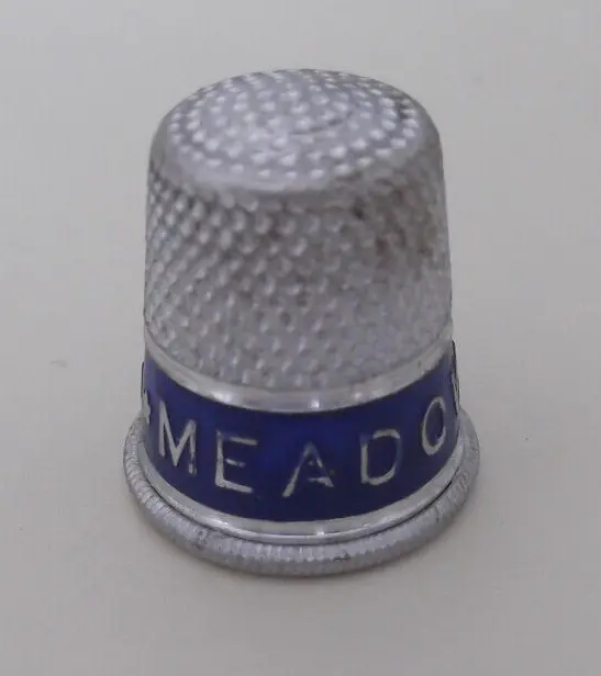 Vintage Aluminum Advertising Sewing Thimble - Meadow Gold Dairy - Excellent
