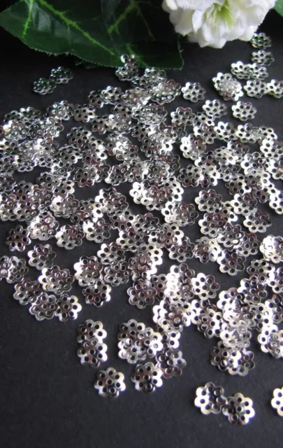 100, 200 o. 500 Perlkappen, 6 mm, Metall silberfarben, Schmuck, Perlen basteln