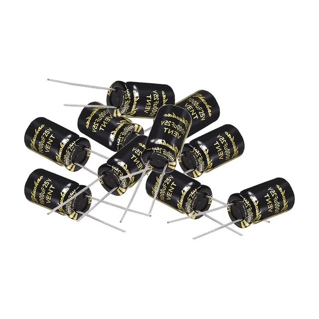 Radial Condensateur électrolytique 1000uF 25V 105°C Vie 2000H 10x17mm Noir 10pc