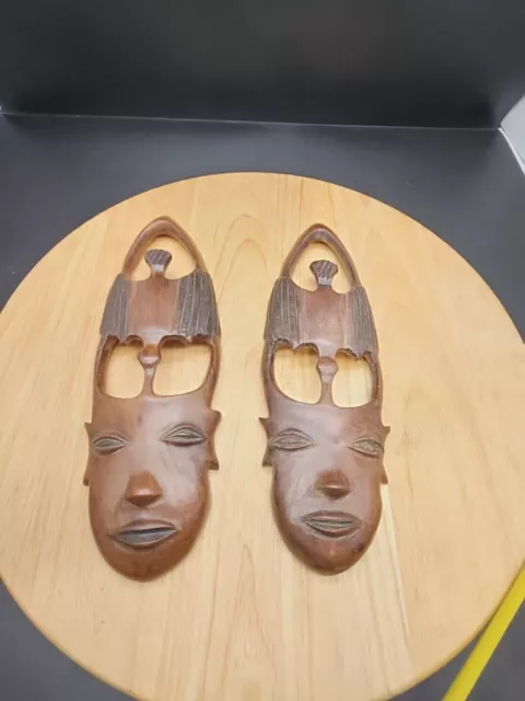 Pair of Wooden Hand-carved African Masks