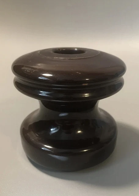 Antique Brown Glazed Ceramic Porcelain Insulator Spool 3" x 3"