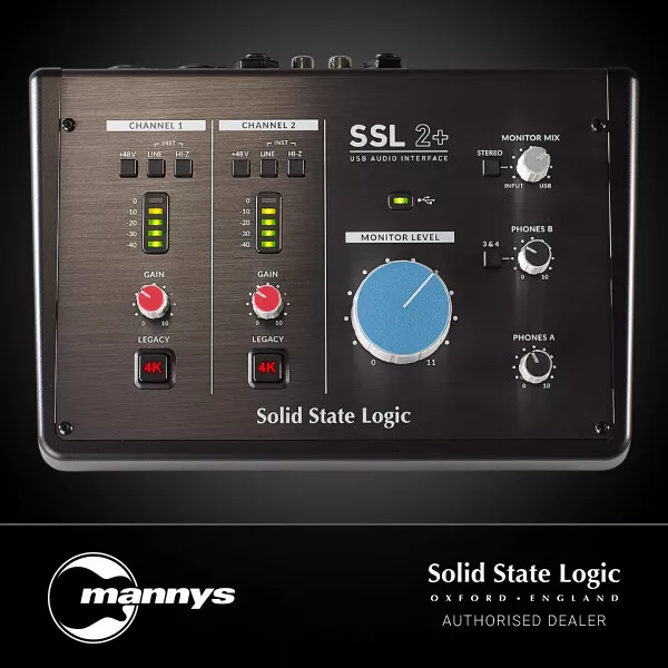 Solid State Logic SSL 2+ 2x4 USB Audio Interface w/ Legacy 4K Analogue Enhanceme