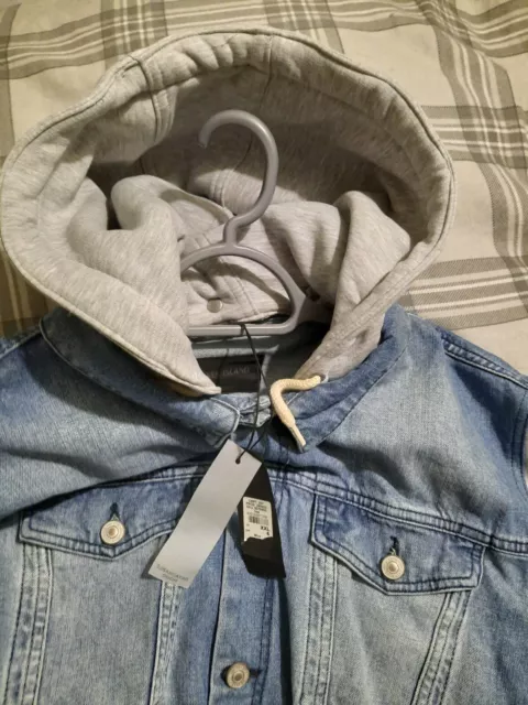 Giacca con cappuccio casual River Island da uomo in denim taglia XXL blu/grigio nuova con etichette