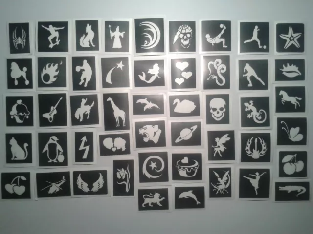 200 stencils for glitter tattoos / airbrush girls boys children