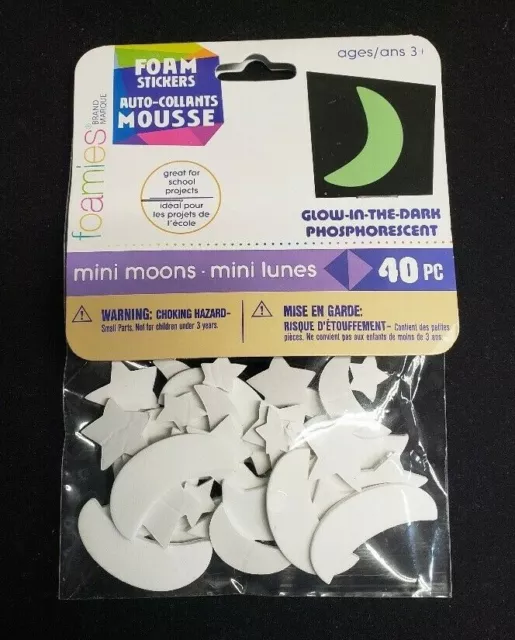 Darice 40pc, Foamies Glow In The Dark Mini Moon and Stars Stickers CN-33 NEW
