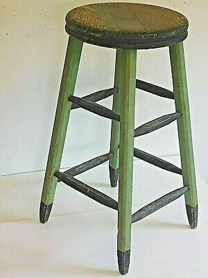 Green and black stool octagon legs and stretchers sturdy 26" h. 7
