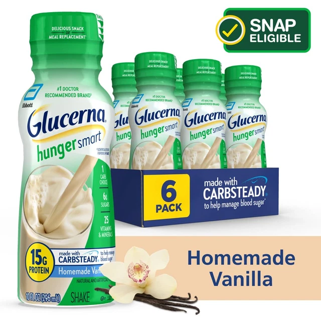 Batido inteligente Glucerna Hunger, vainilla casera, botella saludable de 10 onzas, 6 unidades