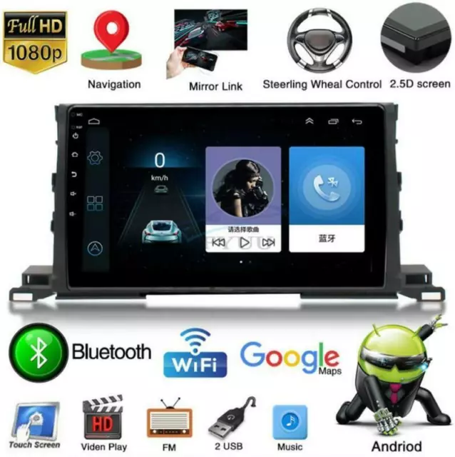 Car 10.1'' Android 9.1 2 + 32GB Stereo Radio GPS For Toyota Highlander 2015-2019