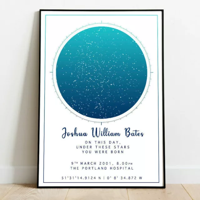 Personalised Night Sky Star Map Birthday The Day you were Born Word Art Print