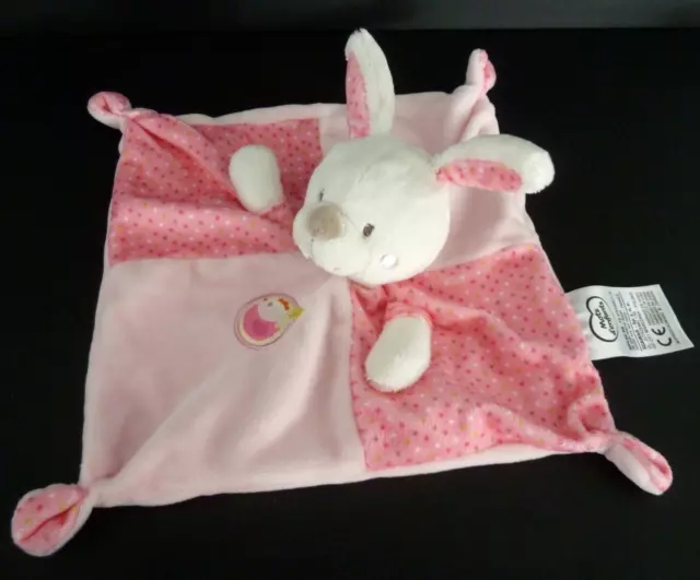 33. DOUDOU PLAT MOTS D'ENFANTS LAPIN rose pois jaune vert blanc poule ET. NEUF *