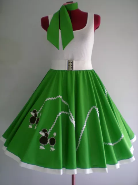 Rock N Roll/Rockabilly  "Poodle" Skirt-Scarf L-Xl Emerald Green/White