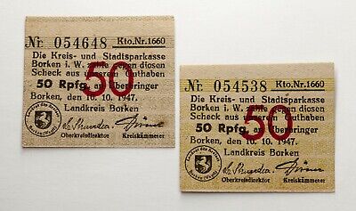 1947 Allemagne 50 Pfennig Monnaie de Nécessité Notes. Post-Wwii Édition. Borken, 2