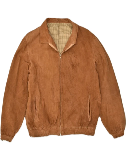 VINTAGE MENS SUEDE Bomber Jacket IT 48 Medium Brown Leather AH76