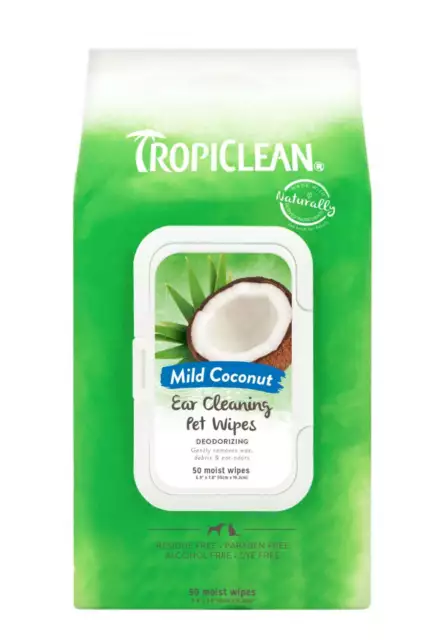 Toallitas limpiadoras de oídos para mascotas TropiClean 50 toallitas desodorantes