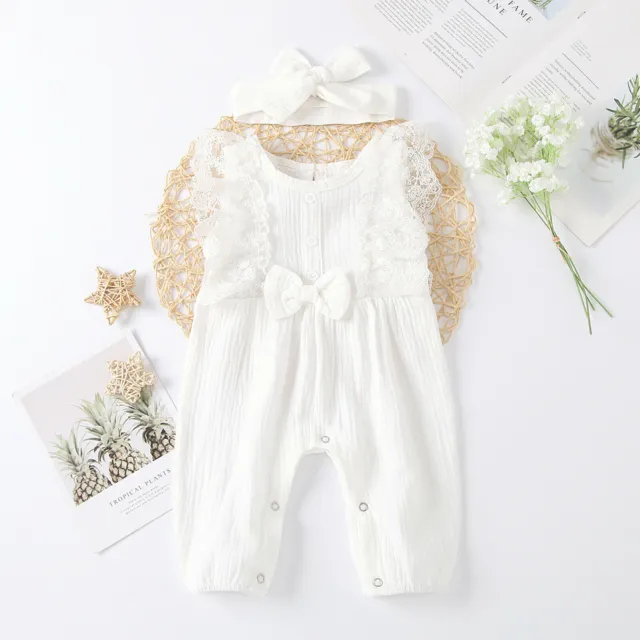 Summer Newborn Baby Girl Lace Bow Romper Bodysuit Jumpsuit Outfit Clothes UK 3