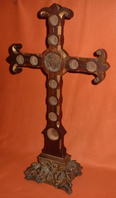 Reliquienkreuz für 11 Reliquien Barock Fabelwesen Drache Löwe Altarkreuz 71 cm