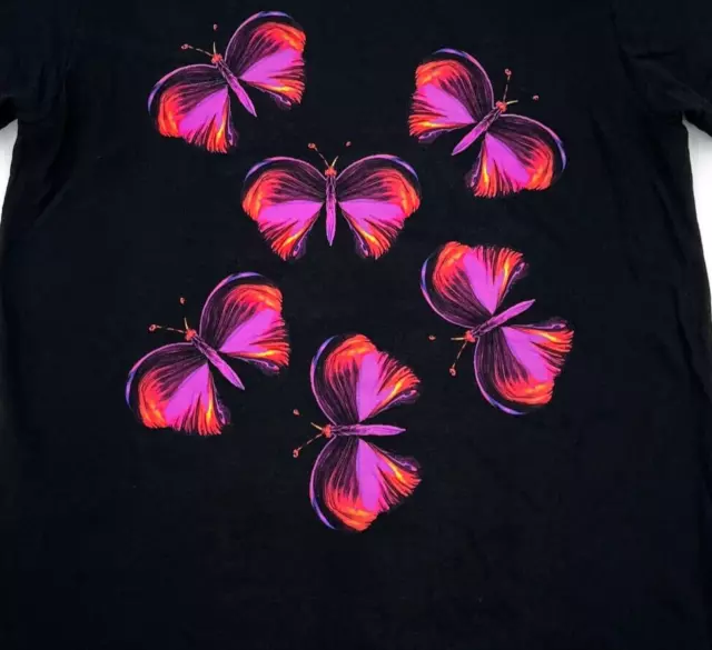 American Apparel Shirt Womens Large Black Colorful Butterfly T-shirt Crew Neck 3