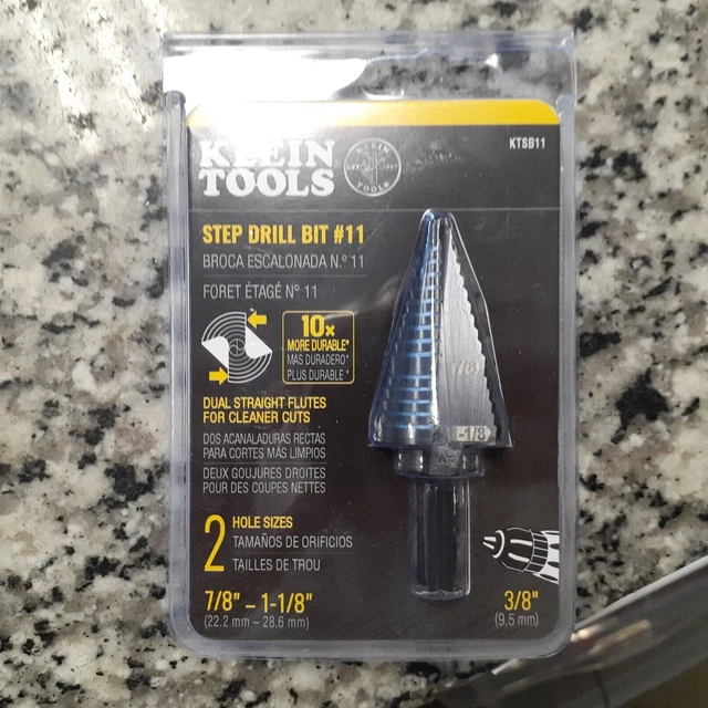 Klein Tools KTSB11 Double Fluted Step Drill Bit 7/8" or 1 1/8' holes