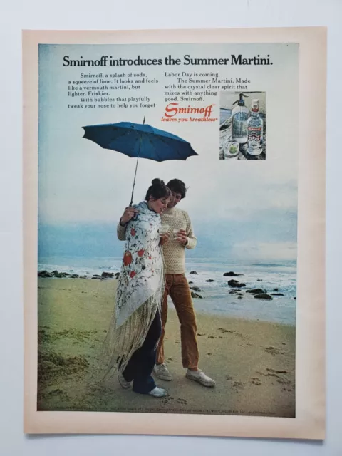 Smirnoff Vodka Summer Martini on the Beach with Umbrella 1971 Vintage Print Ad