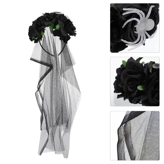 Couronne Halloween Avec Cornes Noires Et Voile - Serre-tête Vintage Gothique Pour Déguisement Jour Des Morts