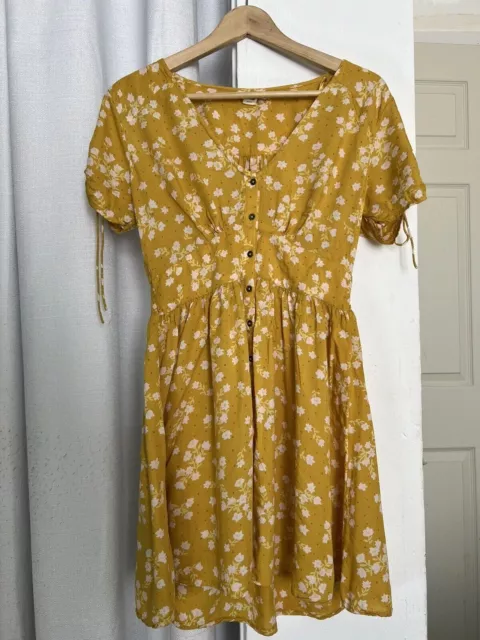 BILLABONG Womens Dress SIze Medium Yellow Floral Boho Mini Short Sundress